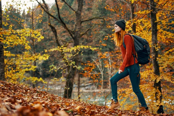 Женщина Осеннем Лесу Возле Реки Высокое Качество Фото — стоковое фото