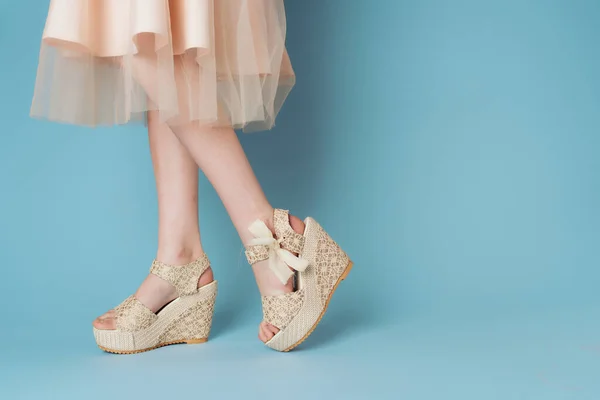 Donne piedi vestito scarpe scarpe fondo blu — Foto Stock