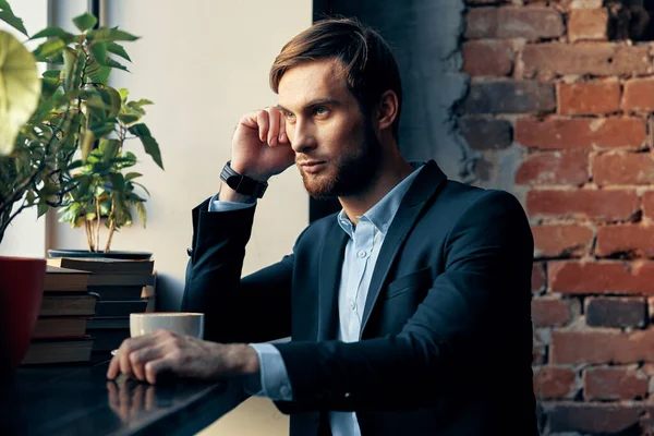 business man in suit sitting in cafe breakfast lifestyle Professional