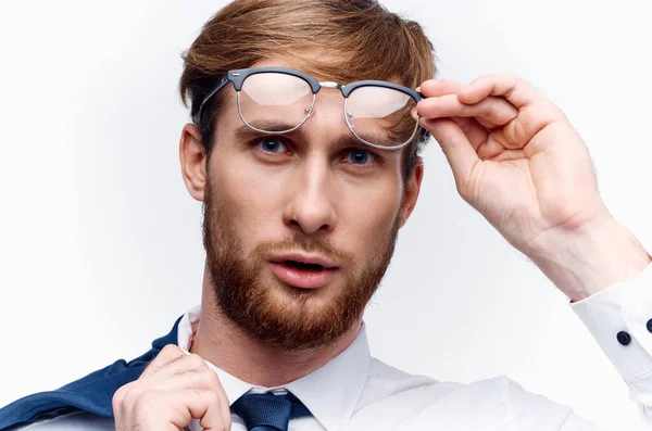 Biznesmen z okularami zbliżenie biuro wykonawcze — Zdjęcie stockowe