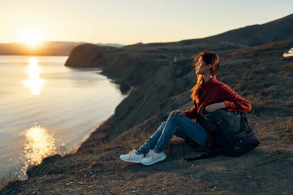 woman outdoors recreation sunset horizon freedom adventure