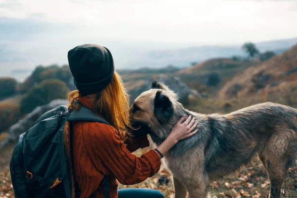 Vrouw naast een hond buiten vakantie vriendschap — Stockfoto