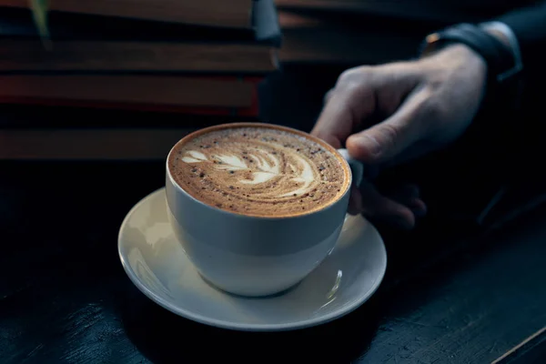 Tasse Kaffee Cappuccino Nahaufnahme Café-Frühstück — Stockfoto