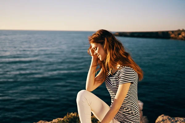 Beautiful Woman Sea Sunset — Stock Photo, Image