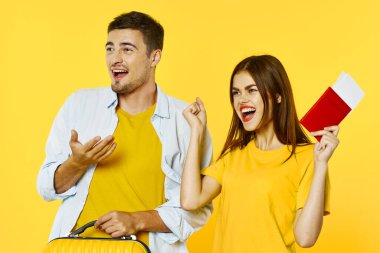 man and woman travel lifestyle and passengers passport and plane tickets