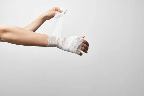 Hand bandaging injury health problems treatment — Stock Photo, Image