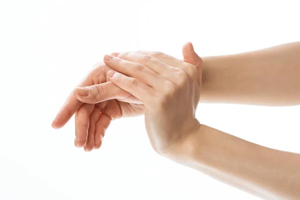 Hand massage skin care cream application close-up — Stock Photo, Image