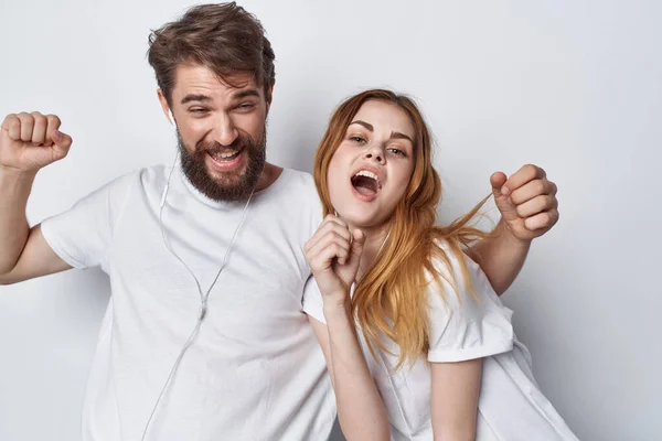 Cheerful young couple friendship positive fun — Stock Photo, Image