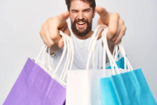 Férfi táskák a fogai vásárlás életmód szórakoztató — Stock Fotó