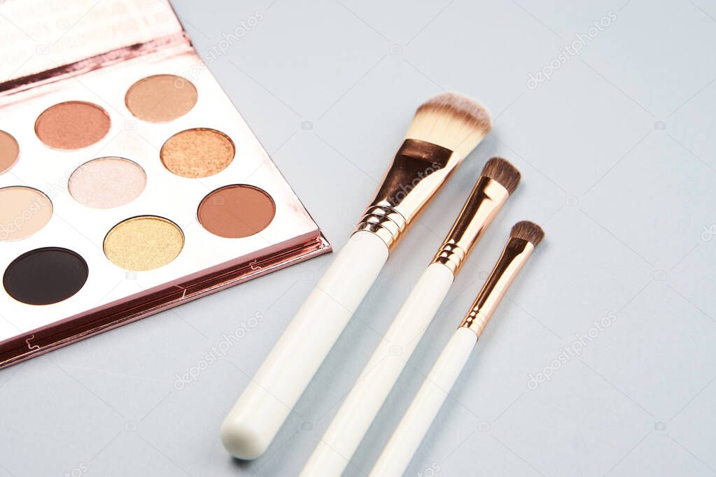 cosmetics makeup brushes decoration top view accessories