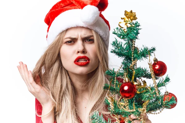 Žena na sobě Santa Claus kostým dovolená vánoční hračky tradice — Stock fotografie