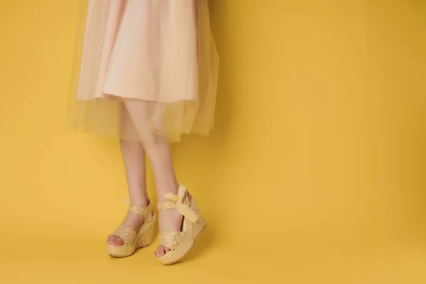 Piedi femminili scarpe posa moda stile estivo — Foto Stock