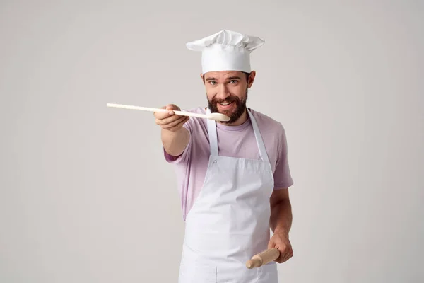 Chef Masculino Cozinha Avental Foto Alta Qualidade — Fotografia de Stock