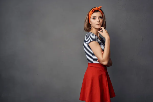 woman with orange headband fashion modern style summer