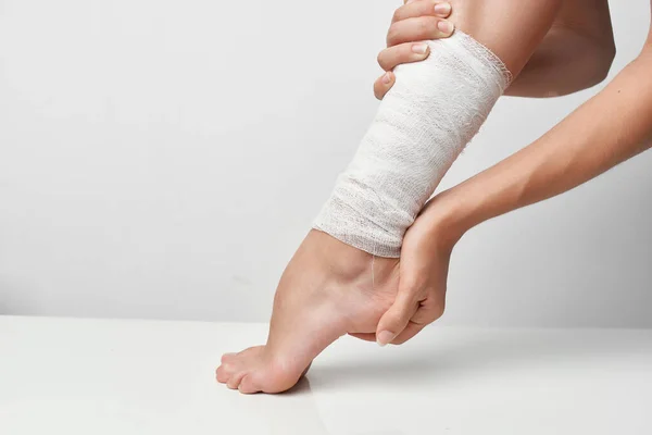 Leg injury health problems psychotherapy bandage — Stock Photo, Image