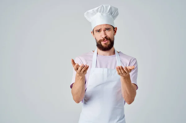 Homem Uniforme Chef Fundo Claro Foto Alta Qualidade — Fotografia de Stock