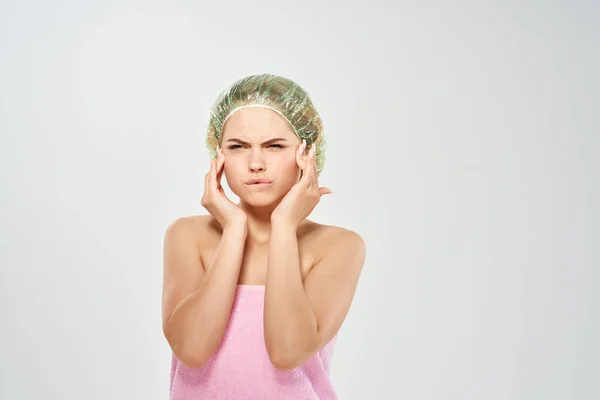 Vrouw Knijpen Acne Het Gezicht Huidverzorging Hoge Kwaliteit Foto — Stockfoto