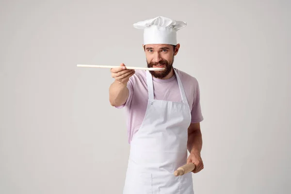 Homem Barbudo Chef Cozinhar Restaurante — Fotografia de Stock