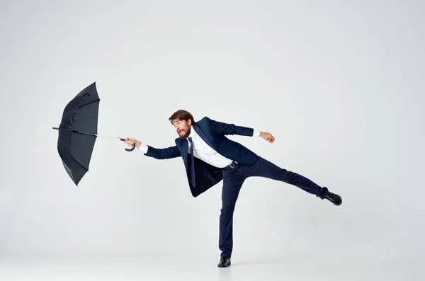 Business Man Suit Umbrella Studio High Quality Photo — Stock Photo, Image