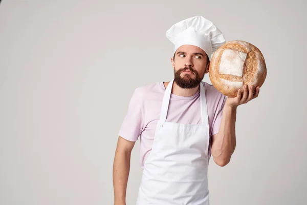 Chef Maschio Che Tiene Pane Mano — Foto Stock