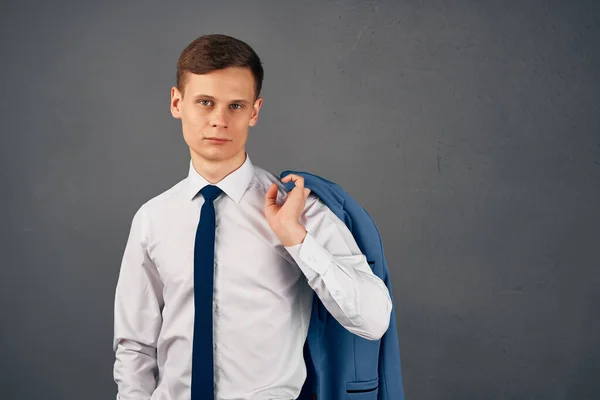 Businessman White Shirt Tie Jacket Shoulder Studio High Quality Photo — Stock Photo, Image