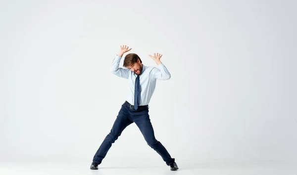 Business Man Jumping Light Background High Quality Photo — Stock Photo, Image