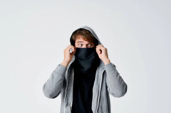 Man Hiding Face Mask Isolated Background High Quality Photo — Stock Photo, Image