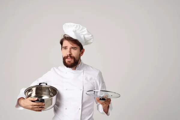 Chef Profissional Com Pote Mão — Fotografia de Stock