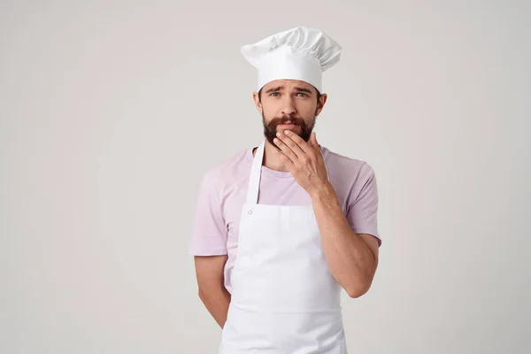 Chef Avental Branco Cozinha Profissional — Fotografia de Stock