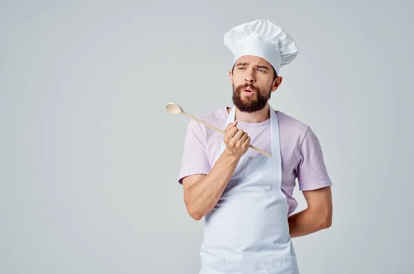 Chef Masculino Uniforme Cozinha Serviço Profissional Foto Alta Qualidade — Fotografia de Stock