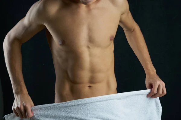 Wysportowany mężczyzna z pompowaną motywacją do treningu mięśni brzucha fitness — Zdjęcie stockowe