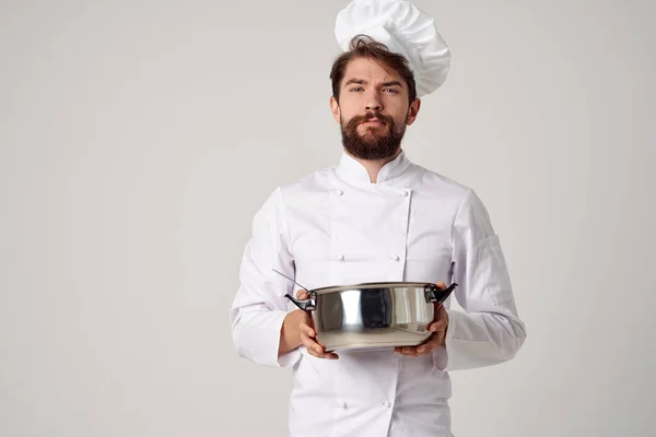 남성 요리사 미식가의 요리에 관한 가벼운 배경 — 스톡 사진
