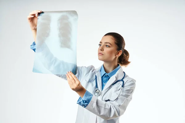 Woman Nurse White Coat Ray Hospital — Zdjęcie stockowe