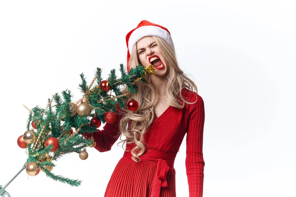 Vidám nő karácsonyi játékok dekoráció divat ünnep — Stock Fotó