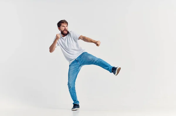 young man movement positive light background