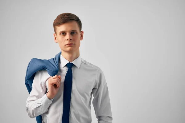 Business man with a jacket on his shoulder Office professional self-confidence — Stock Photo, Image