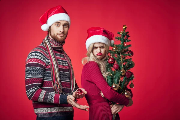 Fröhlich junges Paar Urlaub Neujahr Romantik Weihnachten — Stockfoto