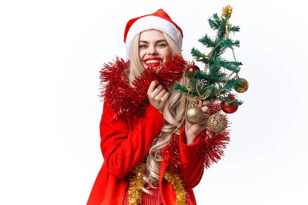 Frau trägt Weihnachtsmann Kostüm Weihnachtsdekoration Feiertagsmode — Stockfoto