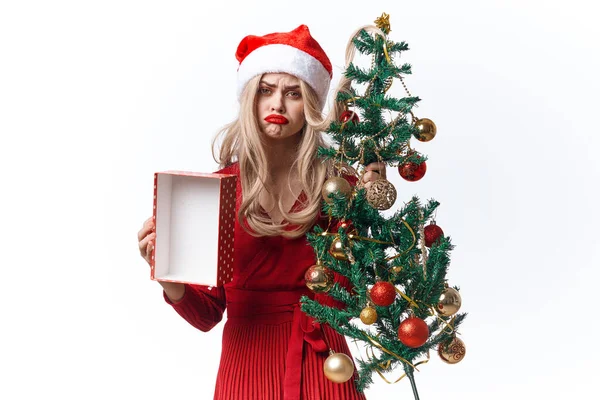 Žena oblečená jako Santa dárky vánoční dovolená zábava — Stock fotografie