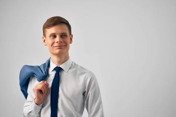 Man Shirt Tie Jacket His Shoulder Posing — Stock Photo, Image