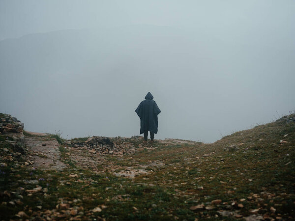 lonely man mountains fog nature fresh air landscape