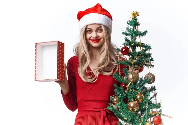 Hezká žena vánoční dekorace dovolená dárky zábava — Stock fotografie