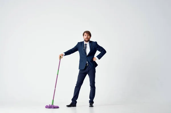 Business Man Suit Mop His Hand — Stock Photo, Image