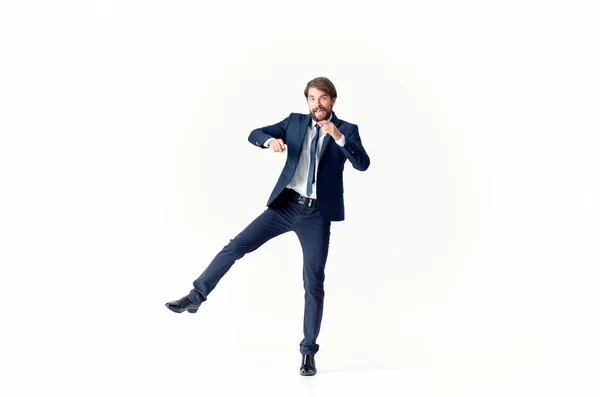 Man Jacket Tie Jumping Studio High Quality Photo — Stock Photo, Image