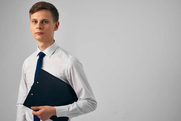 Business man in shirt with tie documents work professional — Stock Photo, Image