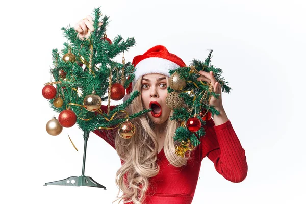 Emotivní žena vánoční hračky dovolená životní styl — Stock fotografie