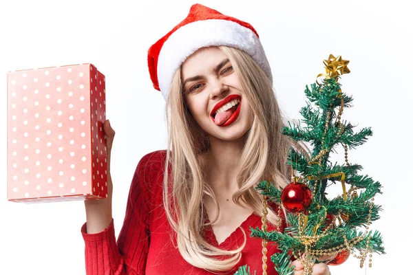 Frau verkleidet als Weihnachtsgeschenke Weihnachtsurlaub Spaß — Stockfoto