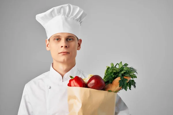 man with food package healthy food kitchen restaurant work