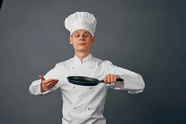 Chef Uomo Con Una Padella Ristorante Foto Alta Qualità — Foto Stock