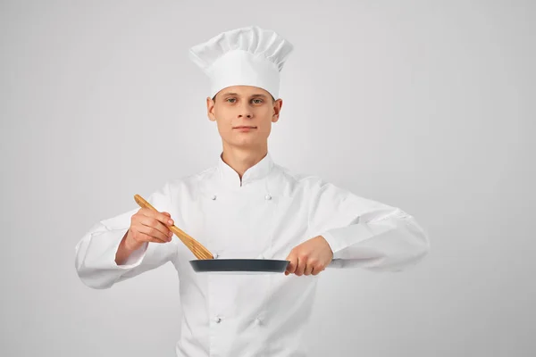 Uomo Uniforme Chef Con Forniture Cucina — Foto Stock